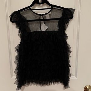 H&M Layered Ruffle Tulle Semi Sheer Top